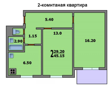 Двухкомнатная квартира в доме II-68